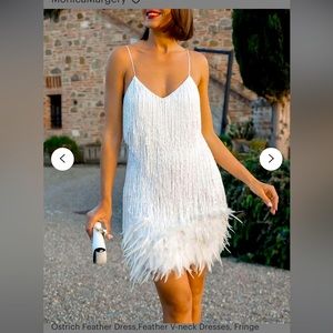 White Fringe Sequin dress with feathers